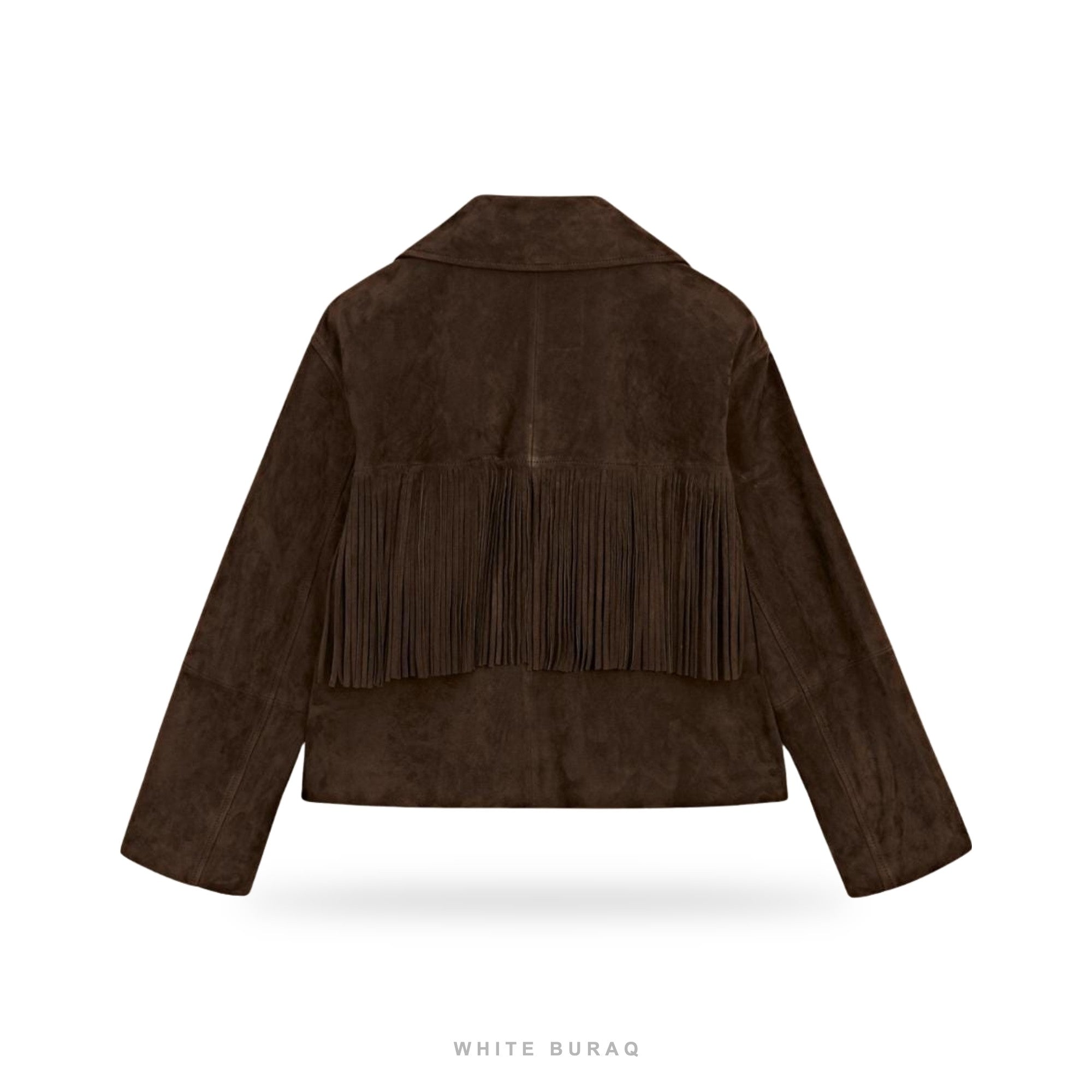 Women's Brown Suede Cropped Fringe Jacket – view 4