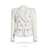 Women's White Sheepskin Moto Blazer with Silver Zips