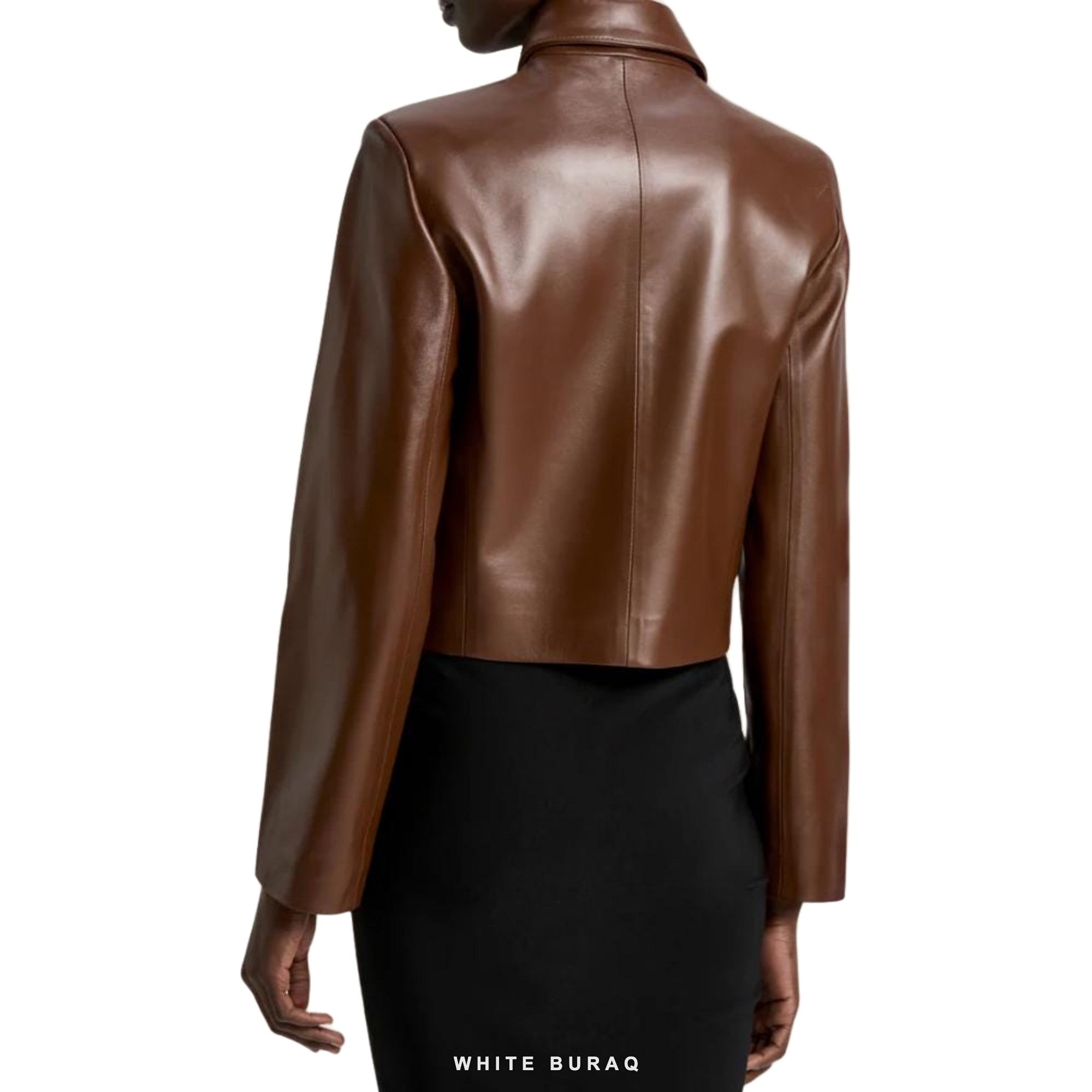 Women's Chocolate Waxed Lambskin Cropped Jacket – view 4