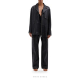 Women's Black Leather Oversized Moto Blazer