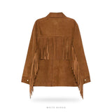 Women's Brown Calfskin Suede Fringe Moto Jacket – view 4