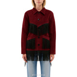 Women's Burgundy Suede Western Jacket with Black Fringe