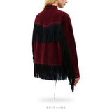 Women's Burgundy Suede Western Jacket with Black Fringe – view 2