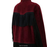 Women's Burgundy Suede Western Jacket with Black Fringe – view 4