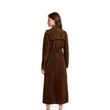 Women's Dark Brown Suede Gold-Button Double-Breasted Trench – view 2