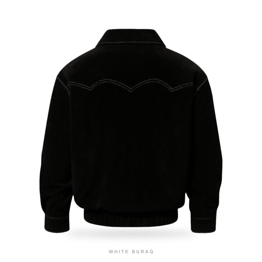 Men's Black Suede Western-Stitch Bomber Jacket – view 2