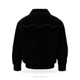 Men's Black Suede Western-Stitch Bomber Jacket – view 4