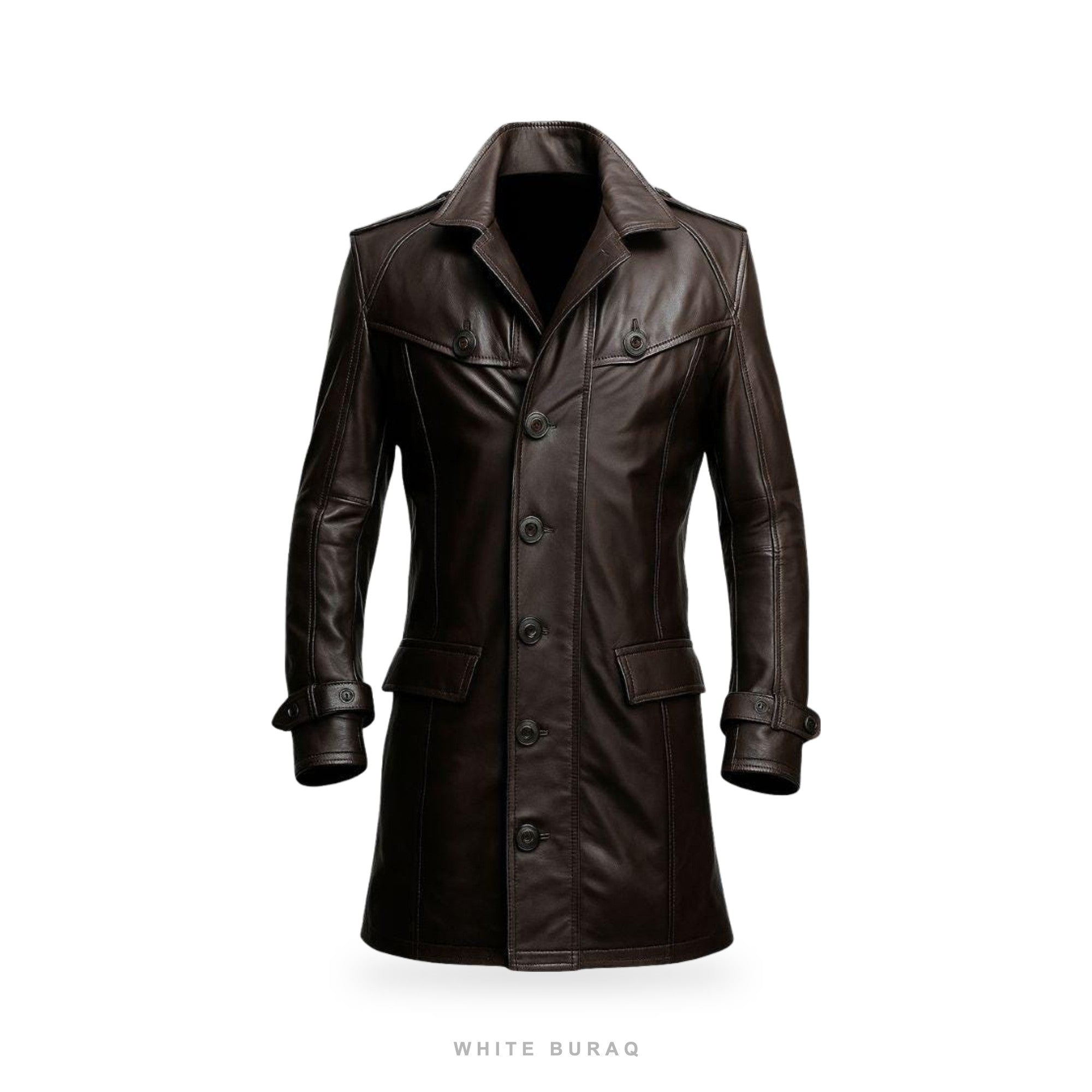 Men's Dark Brown Sheepskin Leather Belted Trench Coat