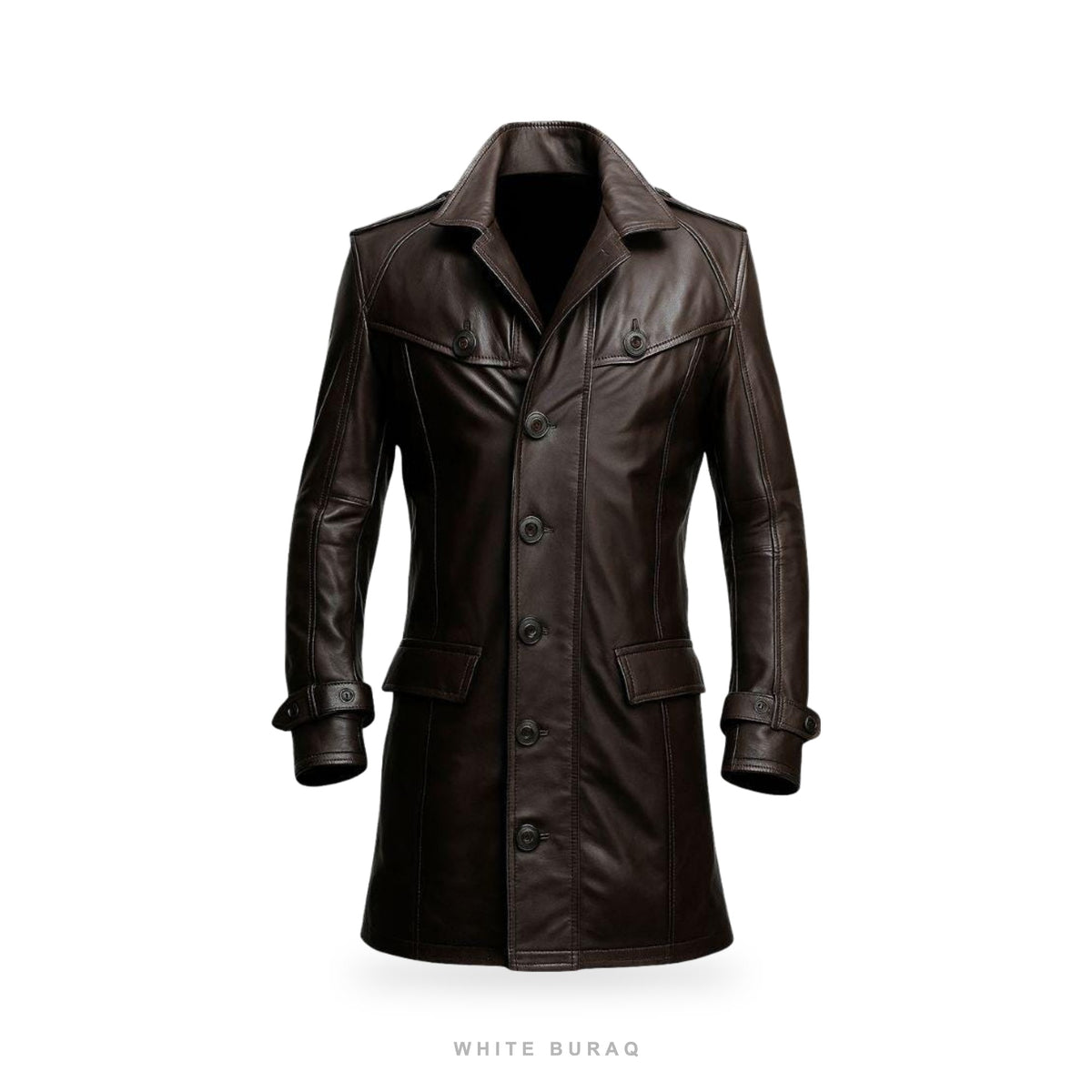 Men's Dark Brown Sheepskin Leather Belted Trench Coat
