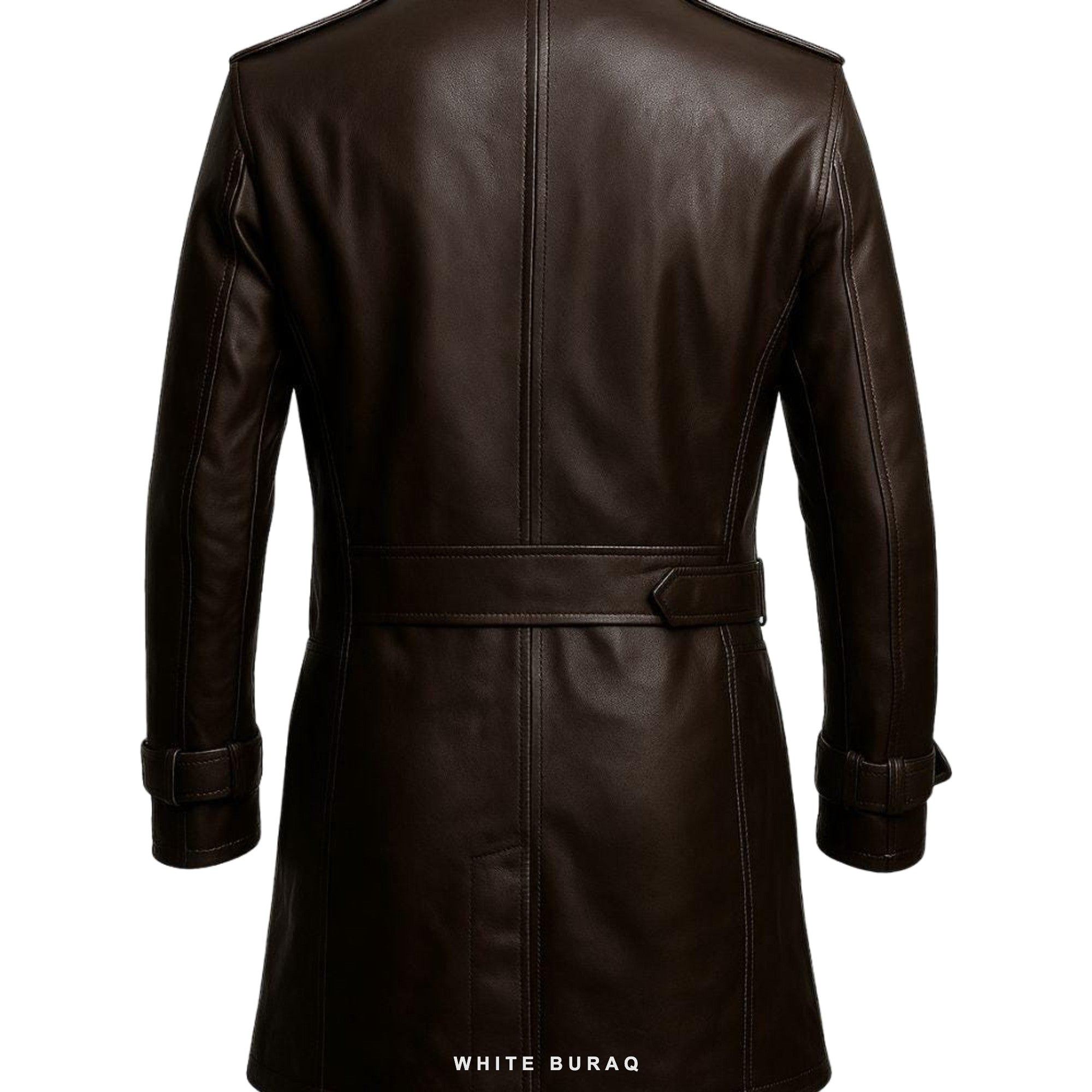 Men's Dark Brown Sheepskin Leather Belted Trench Coat – view 3