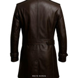 Men's Dark Brown Sheepskin Leather Belted Trench Coat – view 3