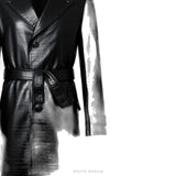 Men's Black Croc-Embossed Sheepskin Belted Trench Coat – view 3