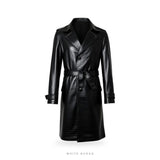 Men's Black Croc-Embossed Sheepskin Belted Trench Coat – view 4
