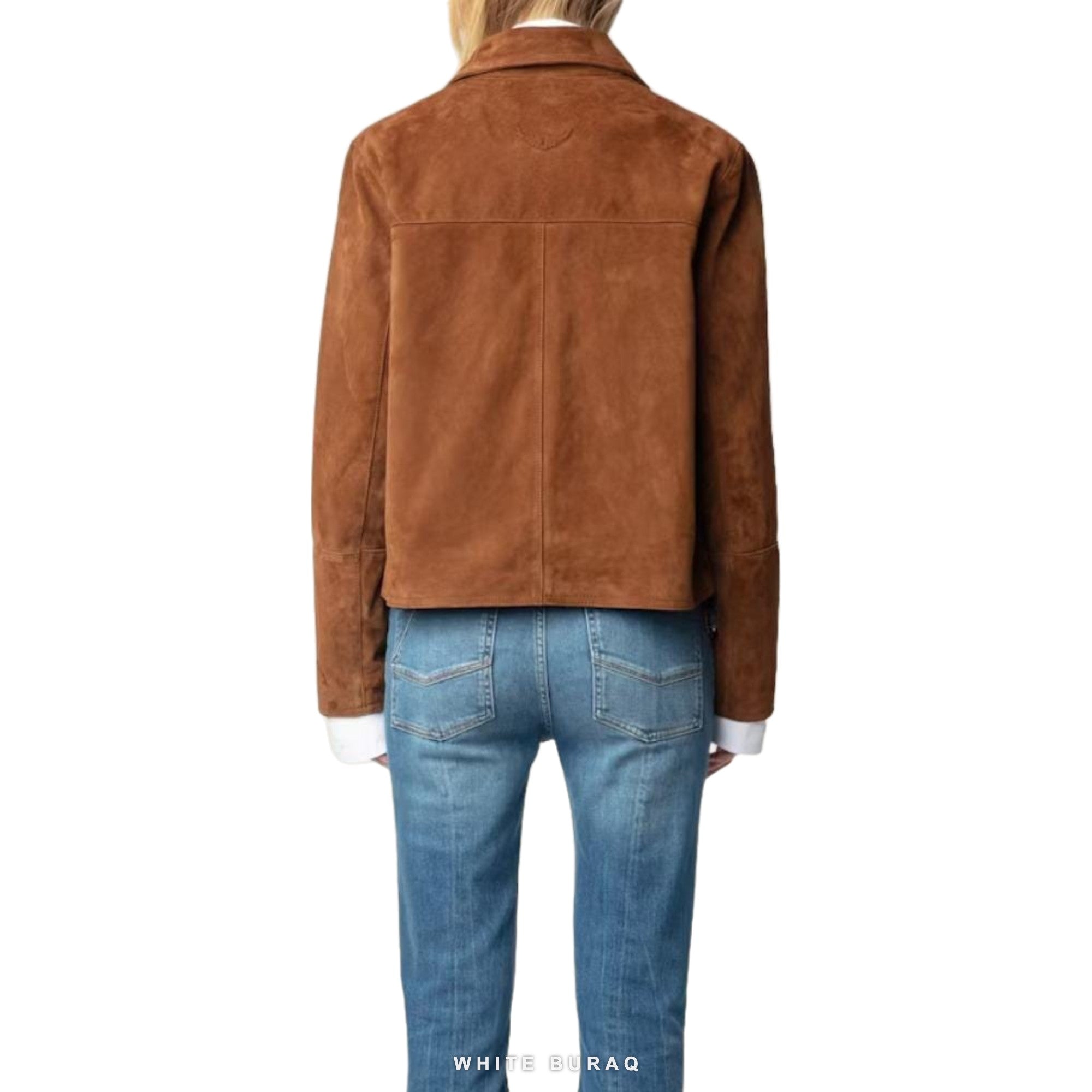 Women's Brown Sheepskin Suede Button Jacket – view 2