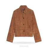 Women's Brown Sheepskin Suede Button Jacket – view 4