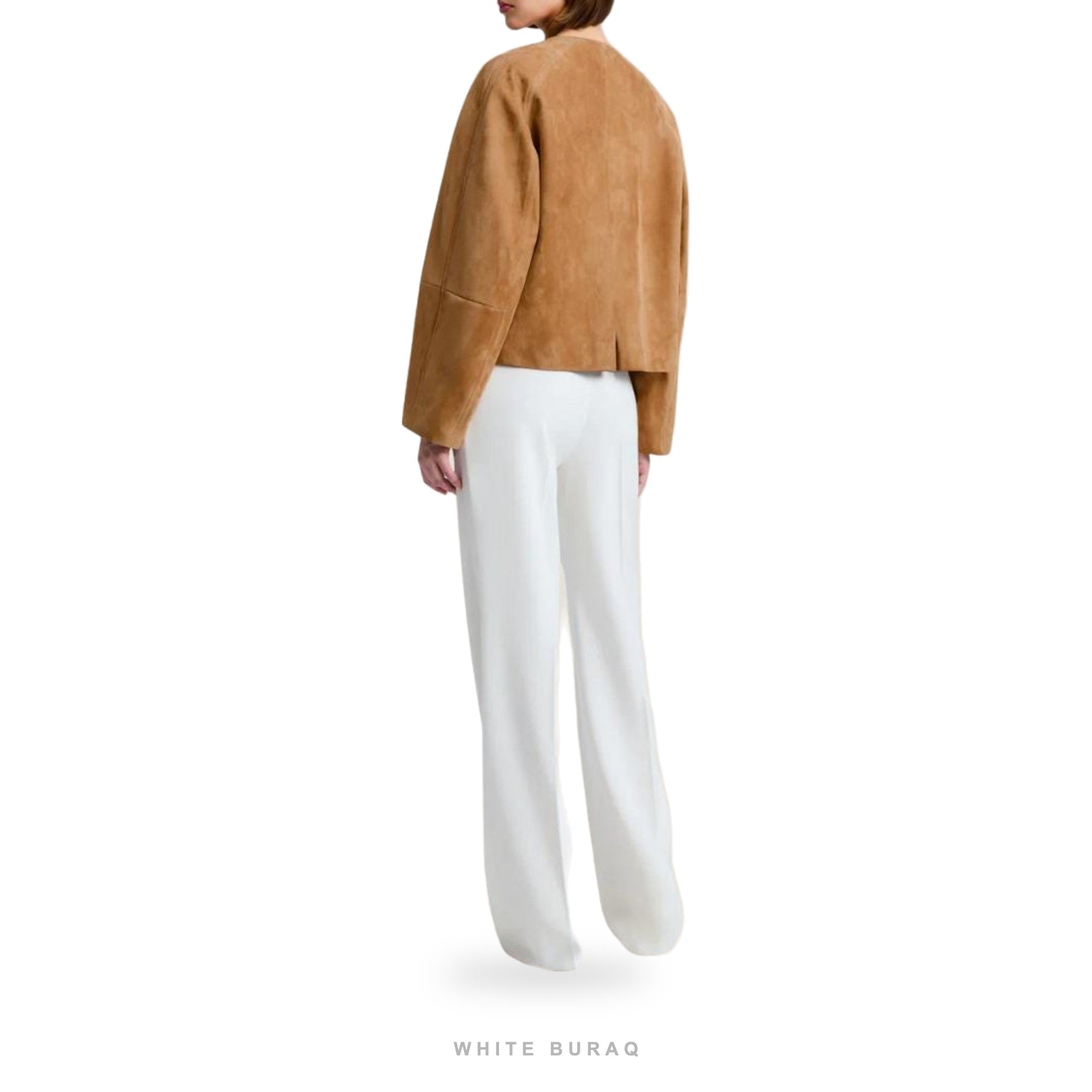 Women's Camel Suede Cropped Bomber Jacket – view 2