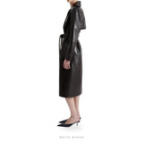 Women's Black Sheepskin Belted Long Trench – view 4