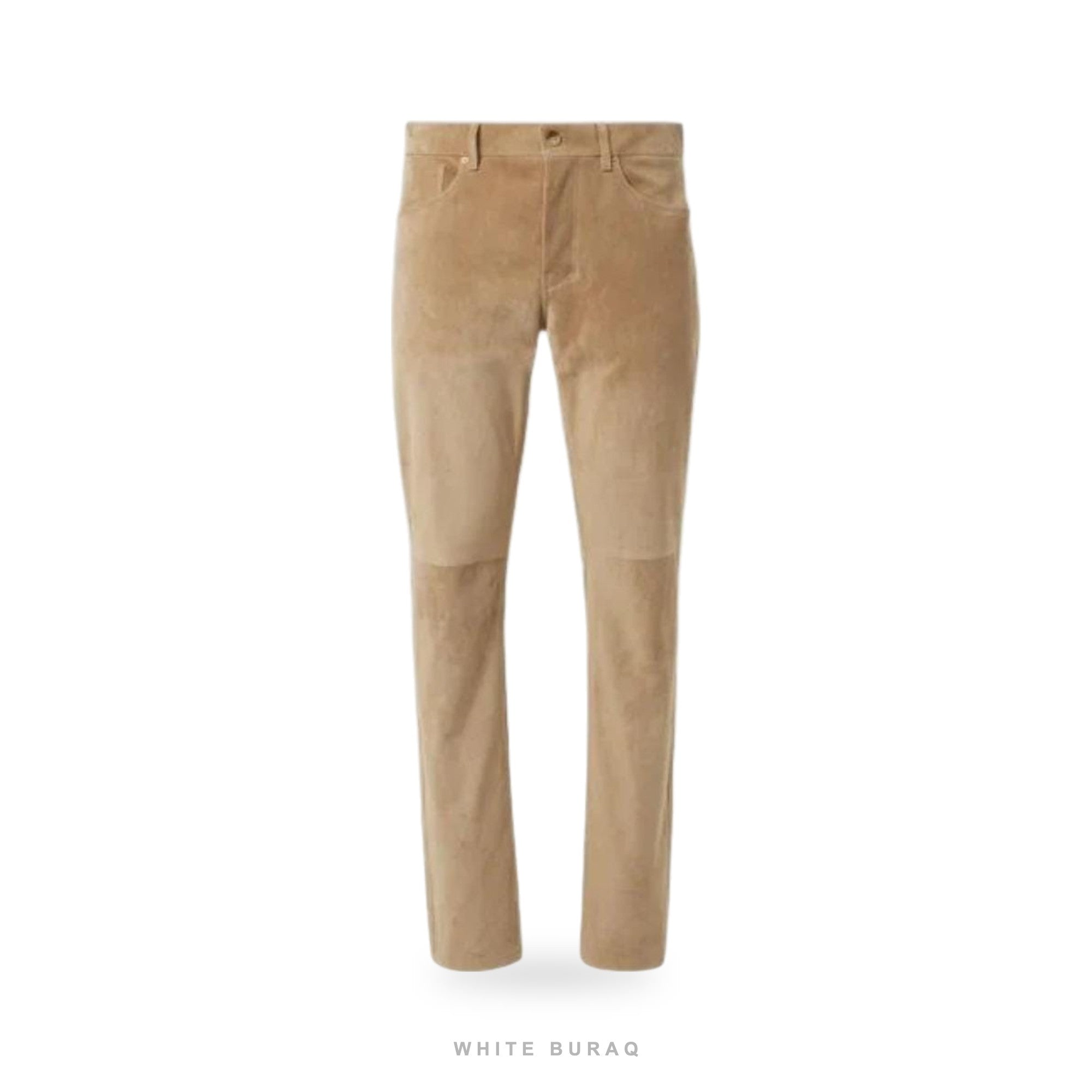 Men's Tan Brown Sheepskin Suede Straight-Leg Pants – view 4