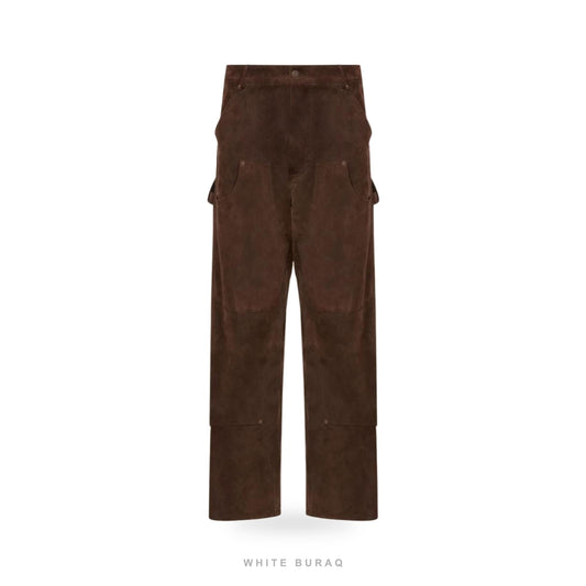 Men's Dark Brown Sheepskin Suede Utility Pants – view 2