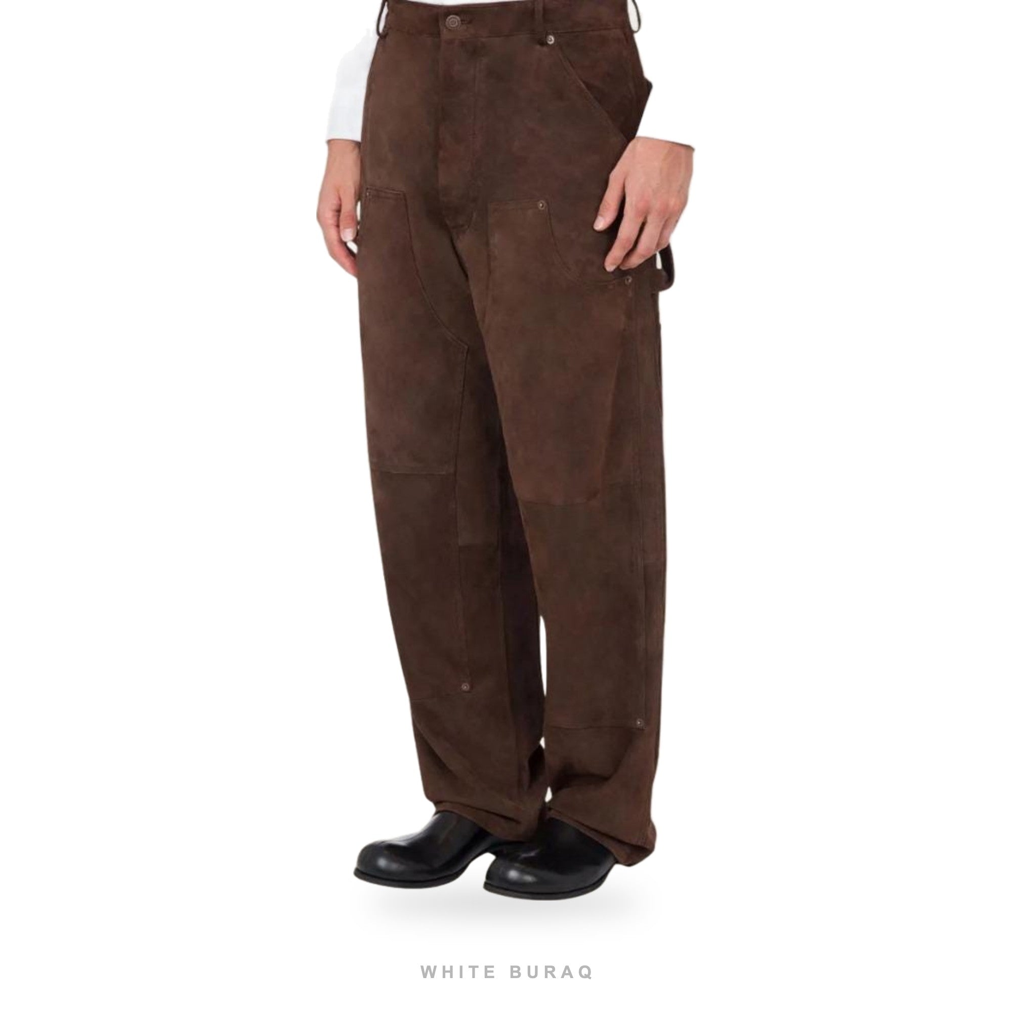 Men's Dark Brown Sheepskin Suede Utility Pants – view 3