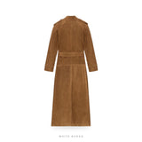 Women's Brown Sheepskin Suede Belted-Cuff Trench – view 2