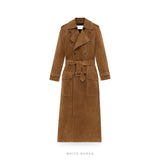 Women's Brown Sheepskin Suede Belted-Cuff Trench – view 3