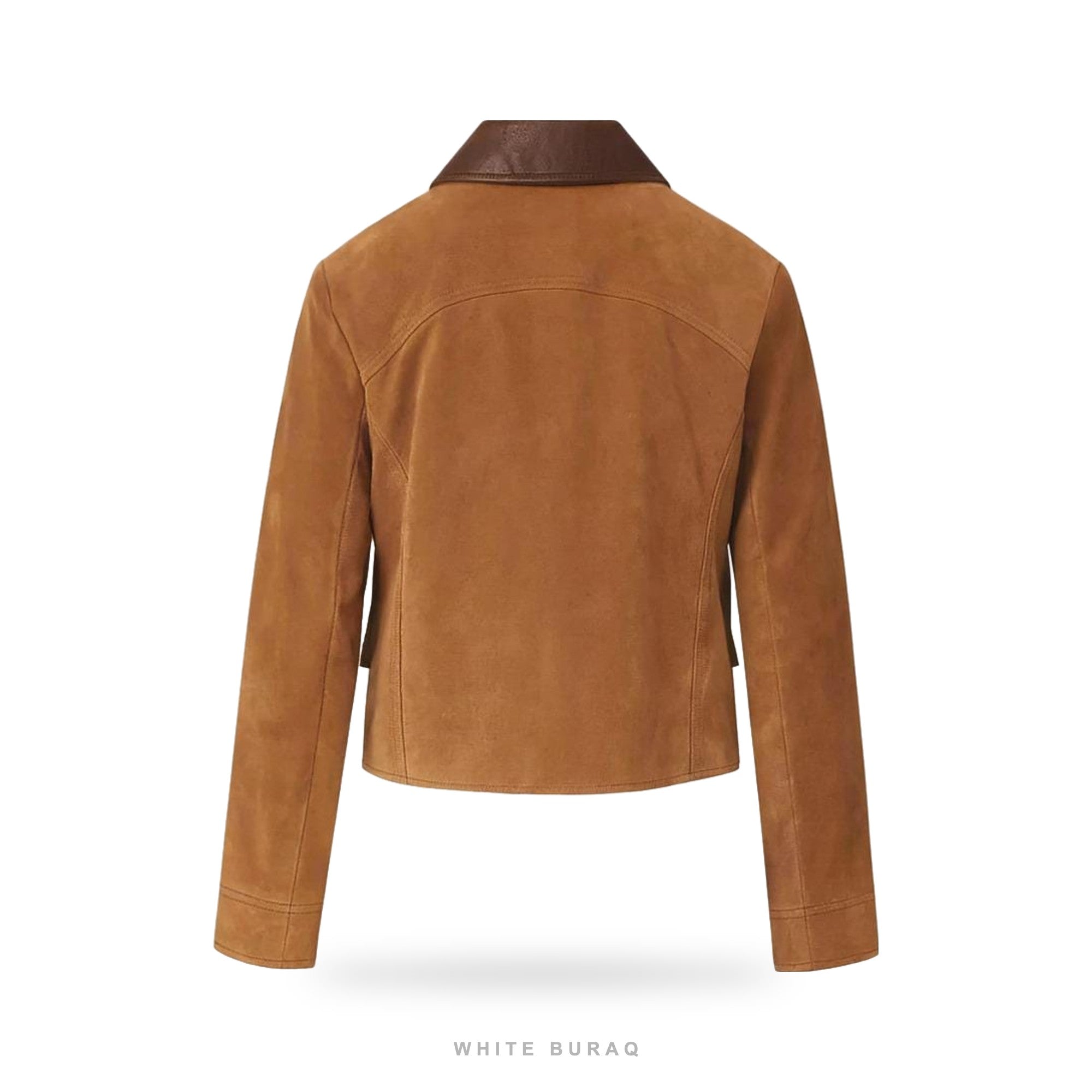 Women's Brown Sheepskin Suede Cropped Jacket with Leather Collar – view 2