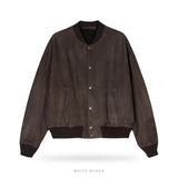 Men's Brown Suede Ribbed Bomber Jacket