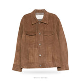 Men's Sand Beige Suede Button Bomber – view 3