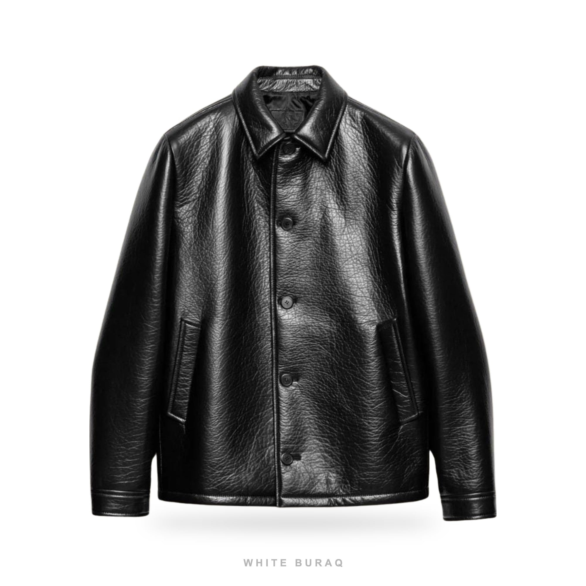 Men's Black Leather Button-Up Jacket