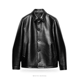 Men's Black Leather Button-Up Jacket – view 3