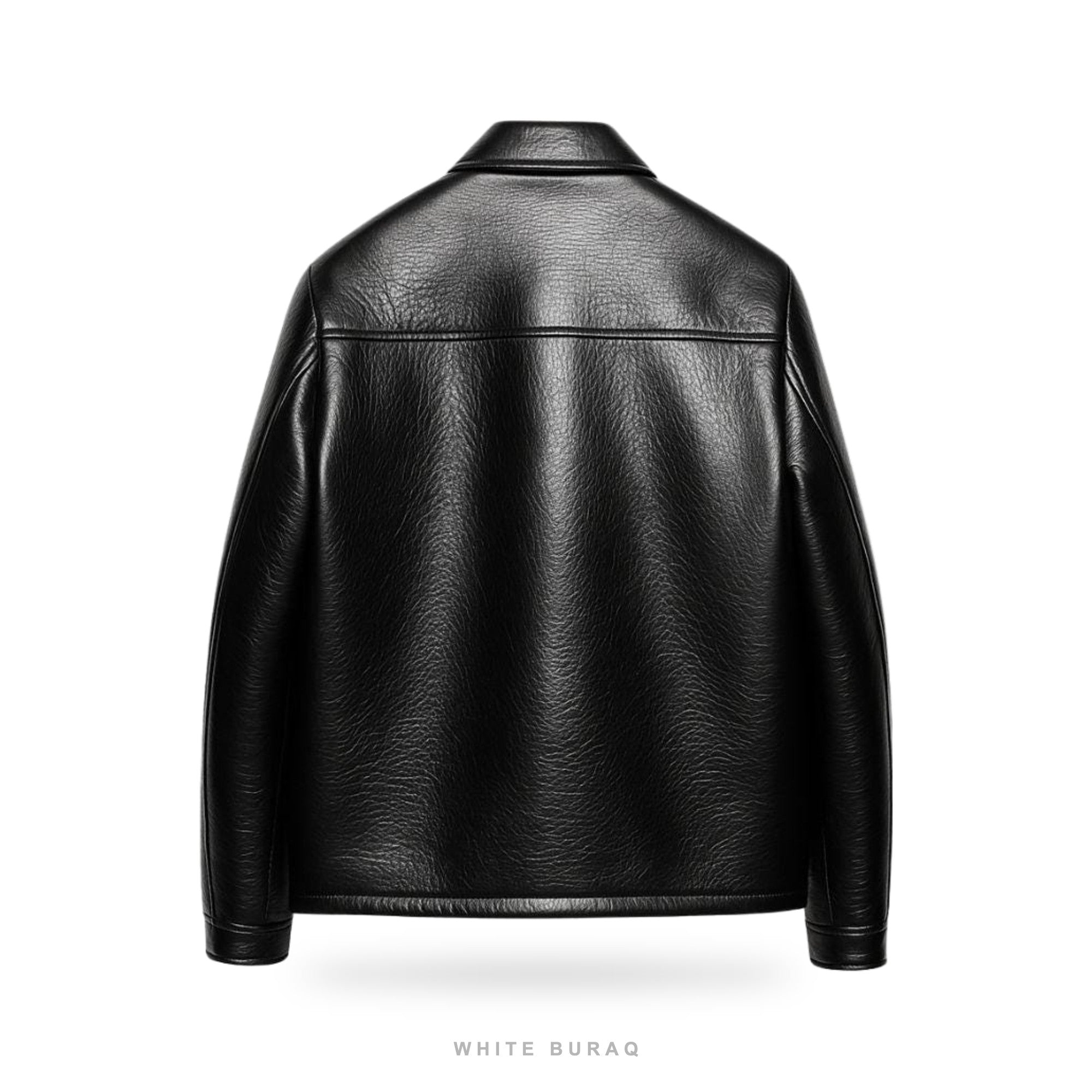 Men's Black Leather Button-Up Jacket – view 4