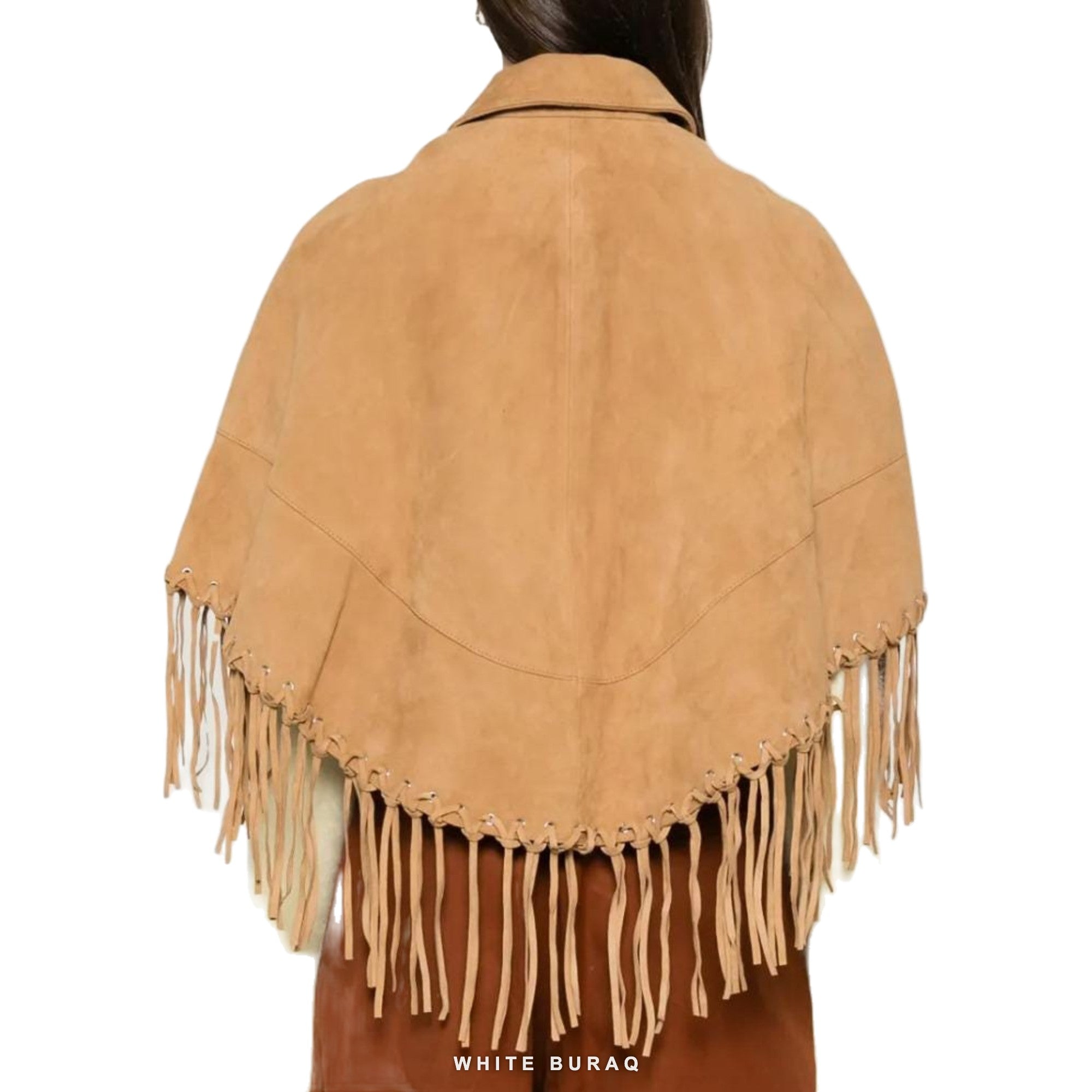 Women's Beige Suede Fringe Cape – view 2