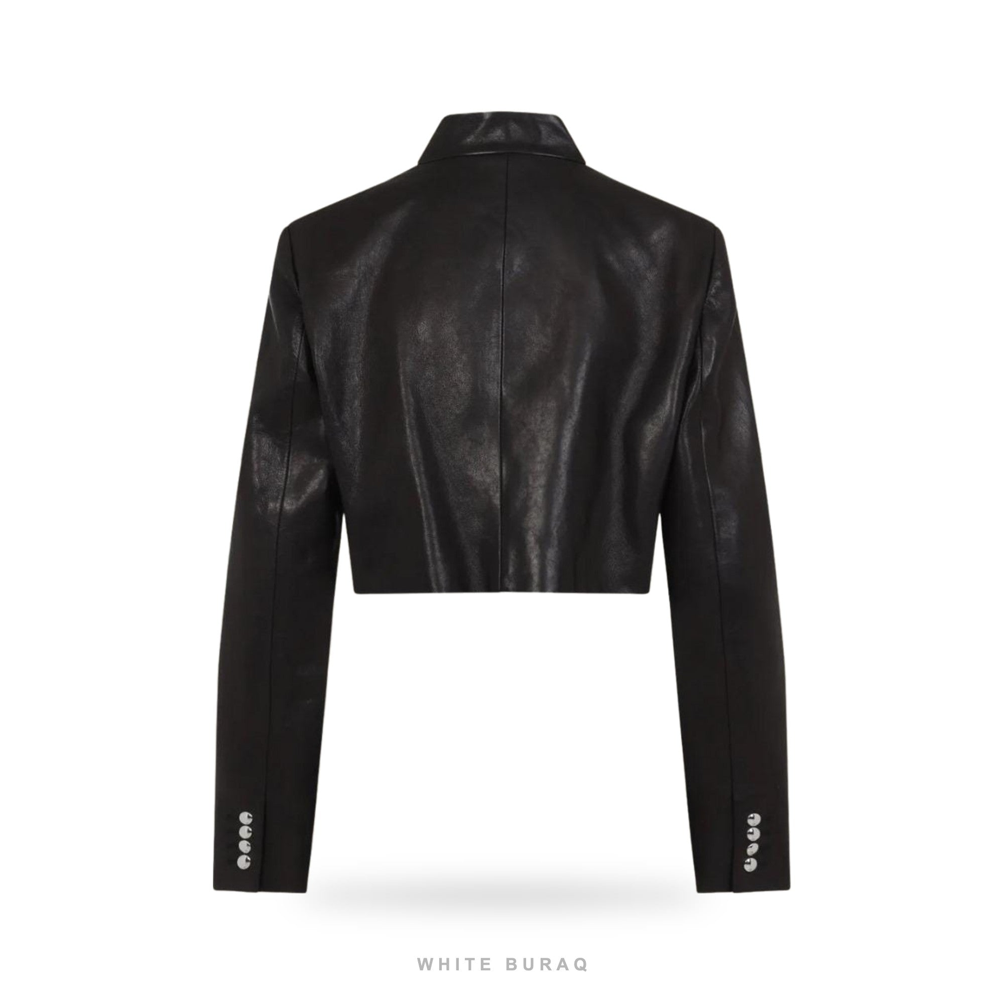 Women's Black Leather Mandarin-Collar Cropped Jacket – view 2