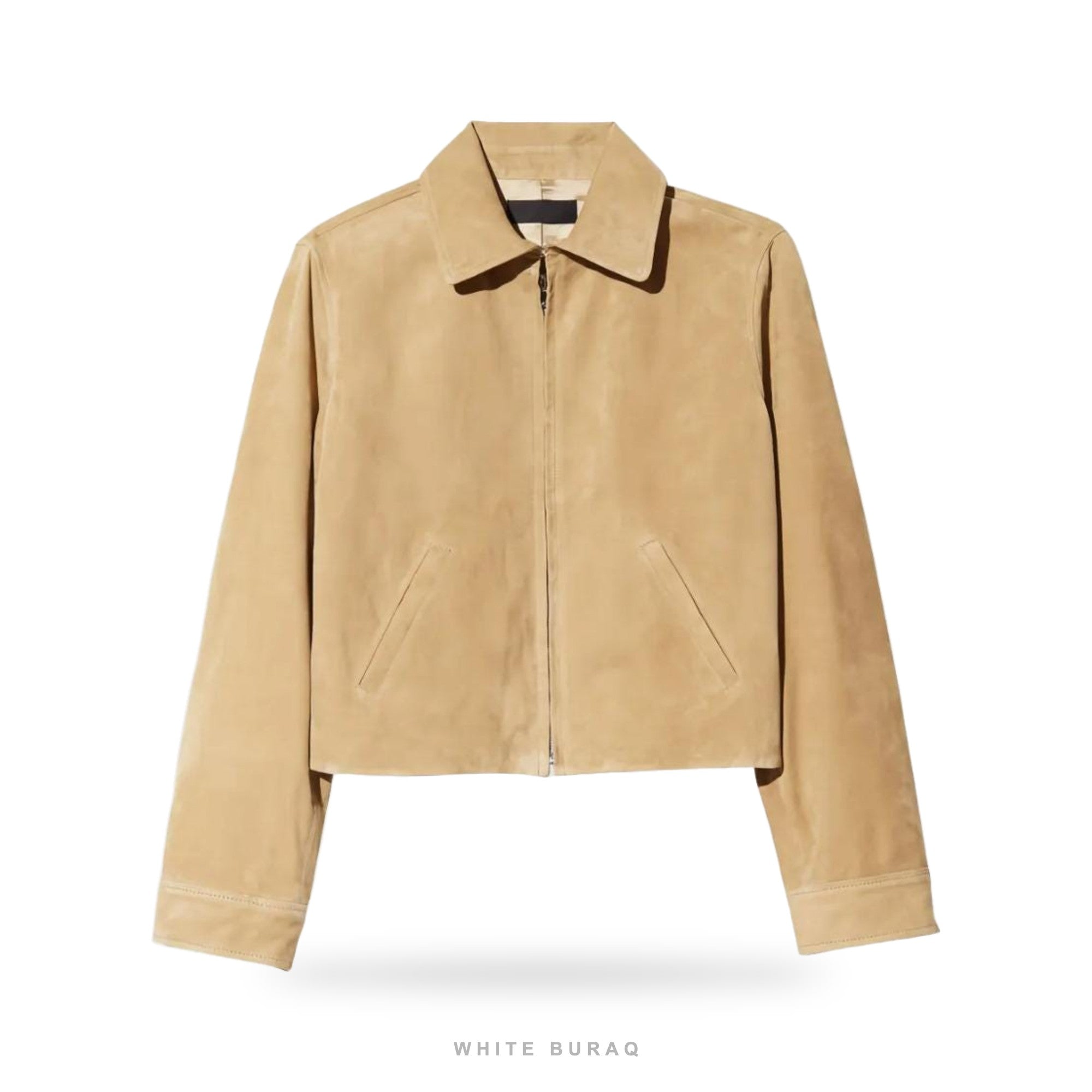 Women's Beige Suede Cropped Zip Jacket – view 3