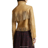 Women's Beige Leather Fringe Western Jacket – view 3