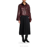Women's Burgundy Leather High-Neck Cropped Jacket – view 2