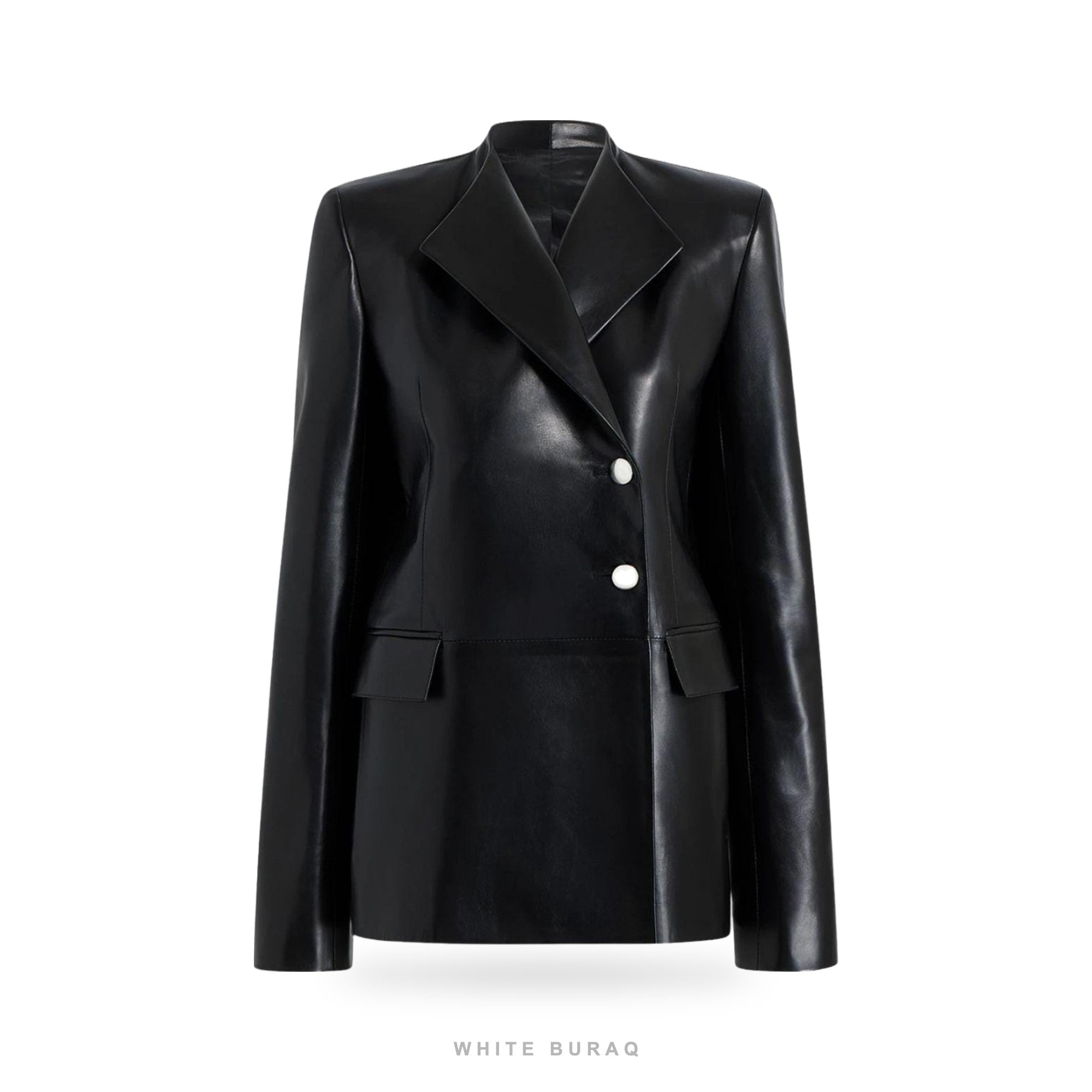 Women's Black Leather Tailored Blazer