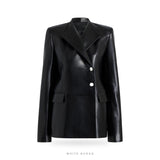 Women's Black Leather Tailored Blazer – view 4
