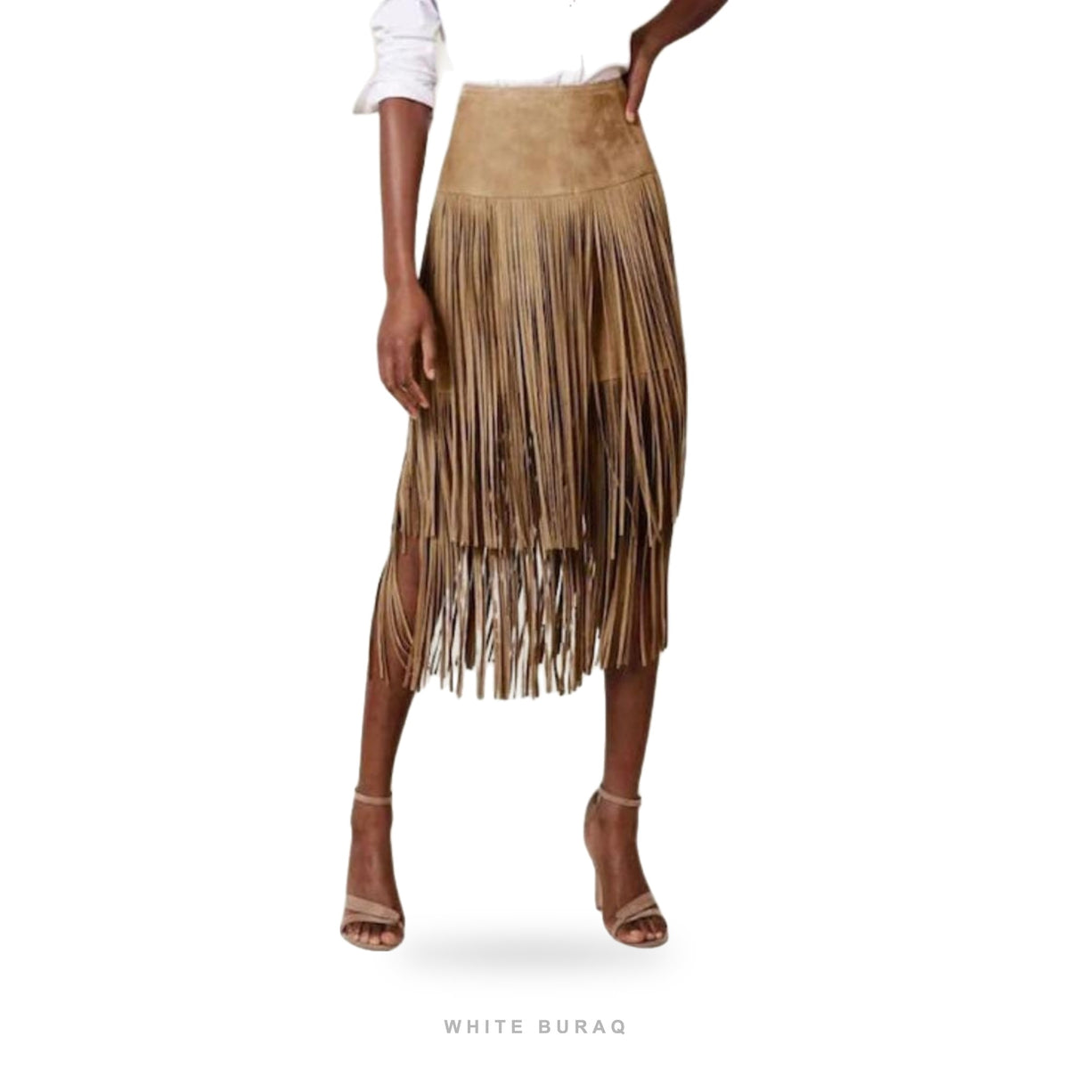 Women's Tan Suede Western Fringe Skirt