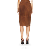 Women's Brown Goatskin Suede Midi Pencil Skirt – view 2