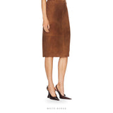 Women's Brown Goatskin Suede Midi Pencil Skirt – view 3