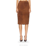 Women's Brown Goatskin Suede Midi Pencil Skirt – view 4