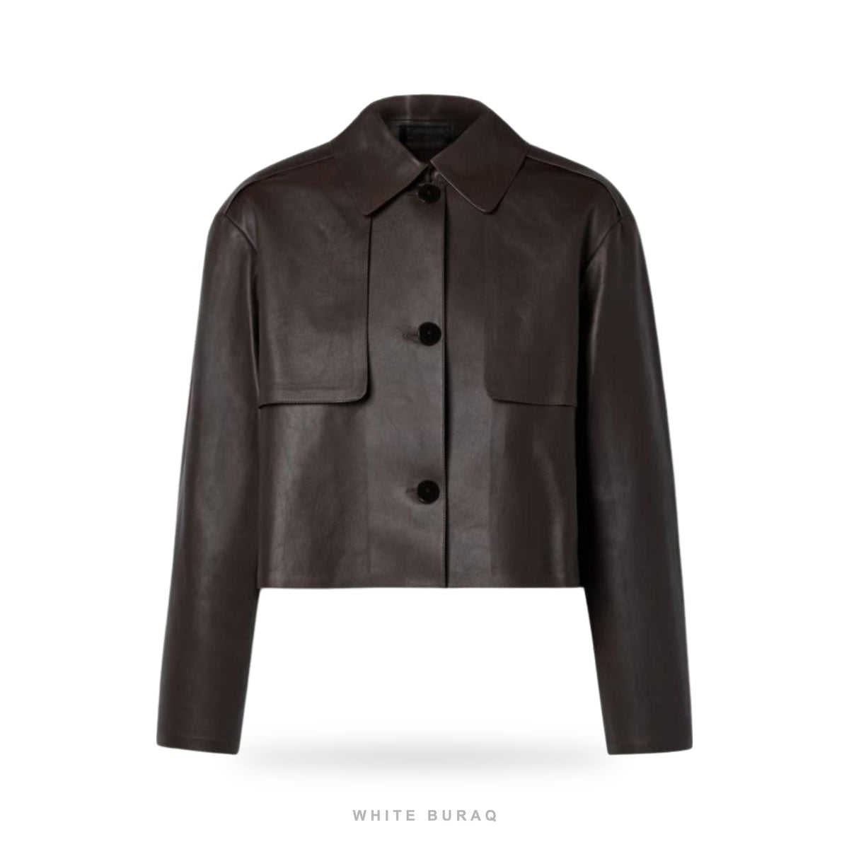 Women's Dark Chocolate Leather Cropped Button Jacket
