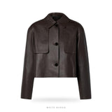 Women's Dark Chocolate Leather Cropped Button Jacket – view 3