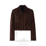 Women's Dark Brown Suede Cropped Button Jacket – view 3