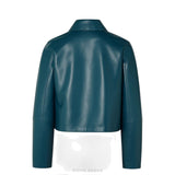 Women's Teal Blue Leather Cropped Jacket – view 2