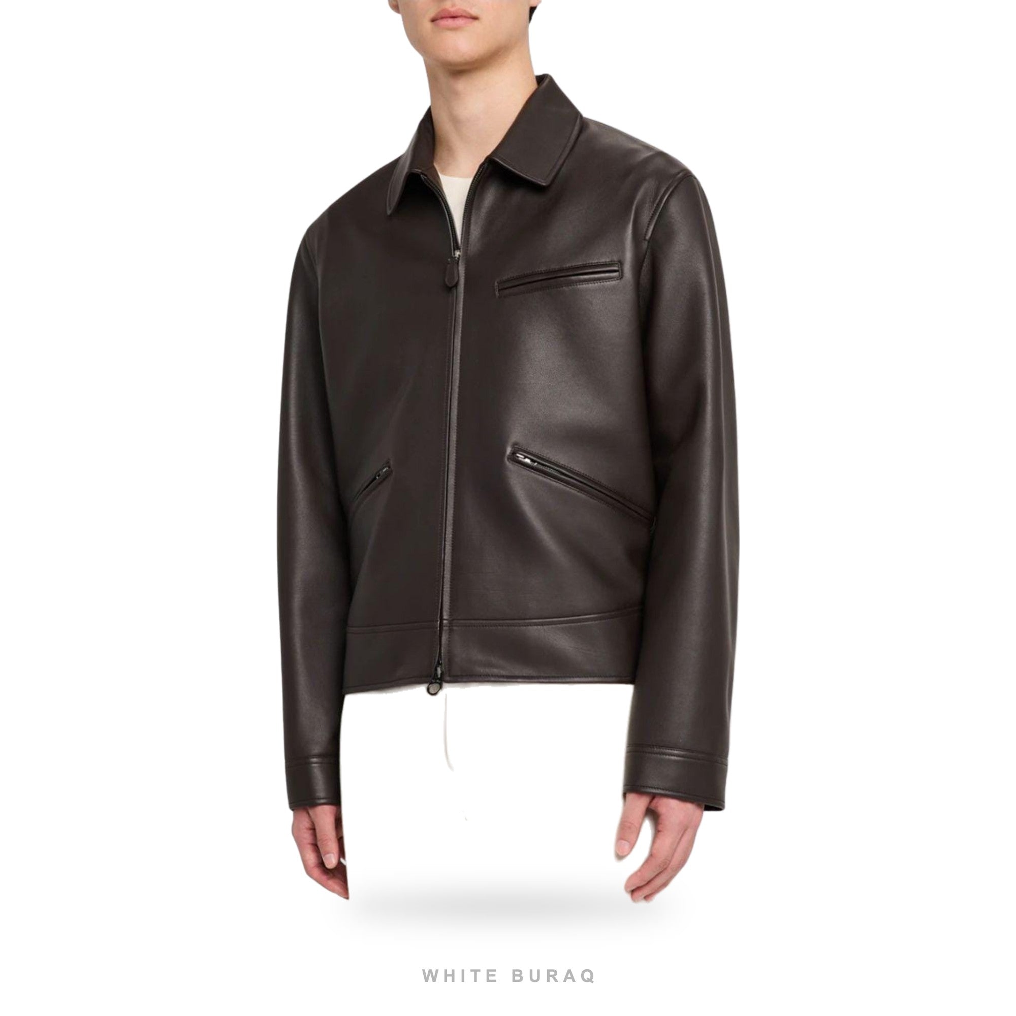 Men's Chocolate Brown Leather Moto Jacket – view 3