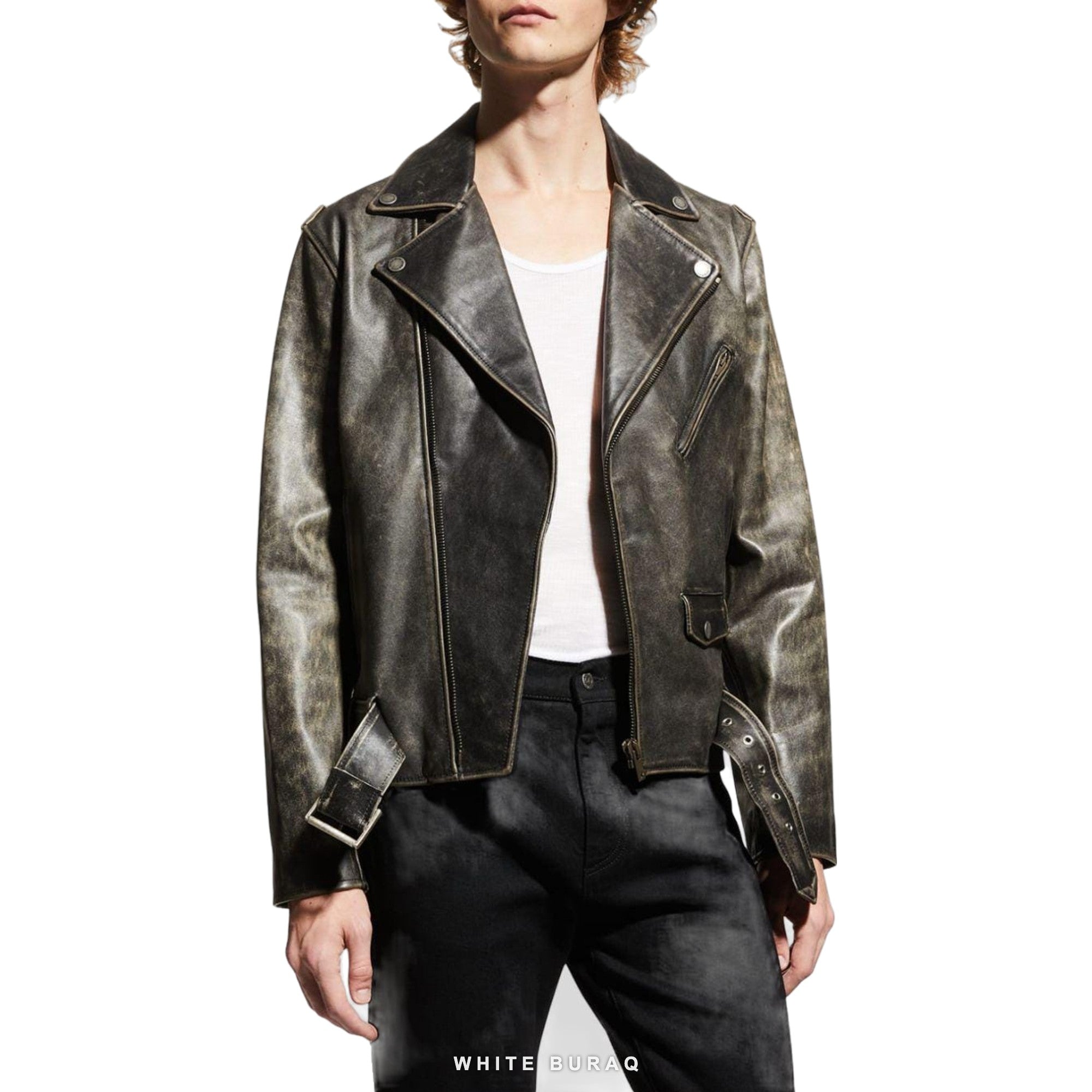 Men's Distressed Leather Vintage Moto Jacket – view 4