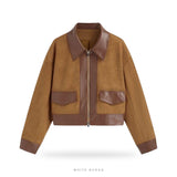 Women's Brown Suede Cropped Jacket with Leather Trim